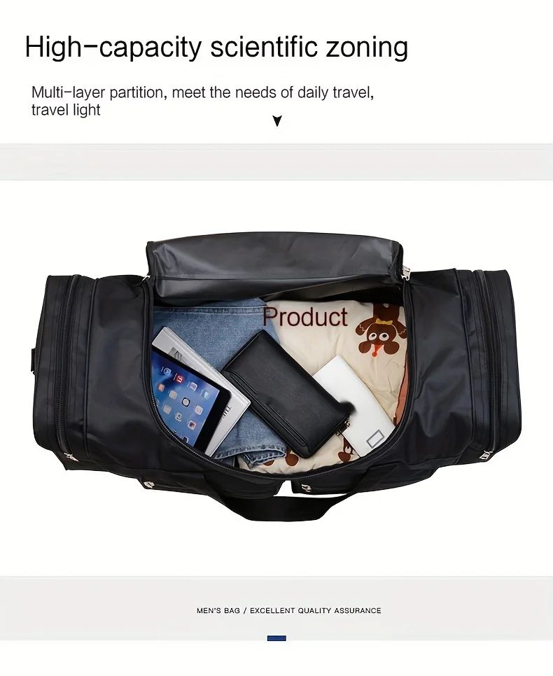 Men Nylon Travel Duffel Bag Large Capacity Handbag Portable Outdoor Carry Luggage Convenient Practical Male's Weekend Gym Bag