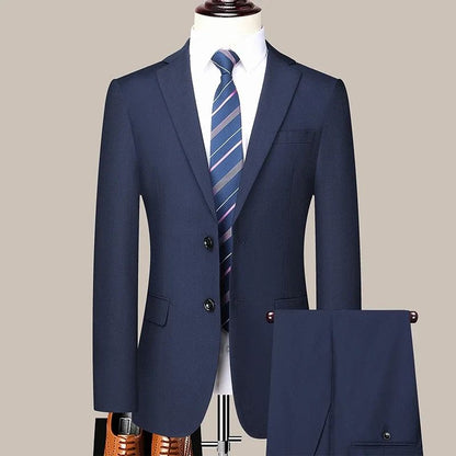 S-8XL New  (Blazer+ Pants) Men's Fashion Business Gentleman Trend Slim-fit Casual Wedding Travel Plus-size Solid Color Suit