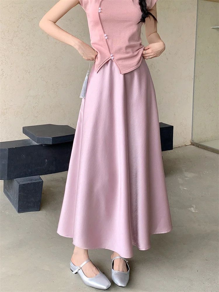 Plus Size Satin Half-Body Skirt Female 2026 Spring New Korean Fashion Temperament Elegant Solid Casual A-line Skirts