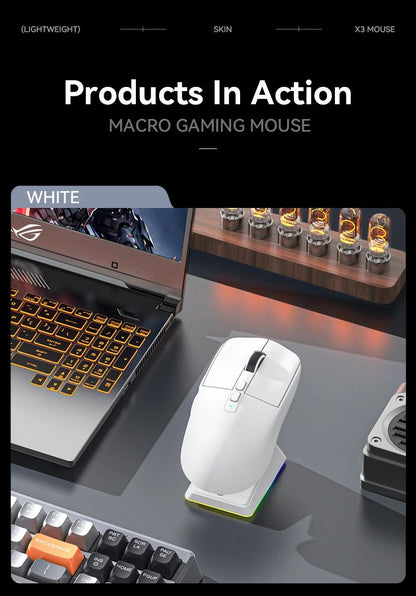Attack Shark X6 PAW3395 Bluetooth Mouse,2.4 Tri-Mode Connection, RGB Touch Magnetic Charging Base, Macro Gaming Mouse