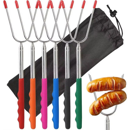 5/6/10pcs Telescopic BBQ Forks Marshmallows Roasting Sticks Stainless Steel Extendable Hot Dog Sausages Skewers Barbecue Tools