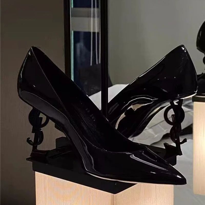 Heels Women New Design Metal Heel Patent Leather Banquet High Heel Sandals Elegant Sexy Women's High Heels Zapatos De Mujer