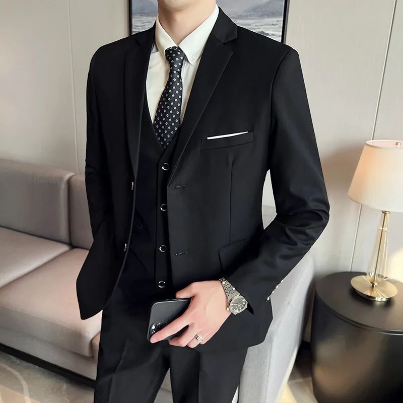 LIBIELIY High Quality Fashion Business Casual (suit + Vest + Trousers) British Style European And American Wedding Dress Three-p