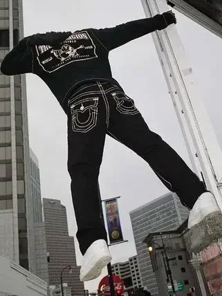 Trend Buddha Baggy Pants Hip Hop Streetwear Black Jeans Fashion Embroidered Y2k Gothic Straight Leg Wide Leg Jean Men Clothing