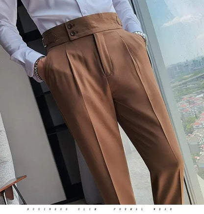 Calça Masculina Nadir Coffee Color Clássica Estilosa Paris Botão Prega Única Emagrece Suaviza Sua Silhueta Calça Social Casual