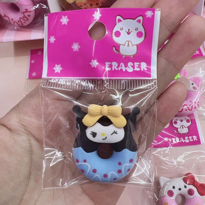 6 pçs/conjunto Borracha Sanrio Anime Hello Kitty Kurumi Cão Canela Donut Borracha Lápis Artigos de Papelaria Estudantis Presentes Infantis