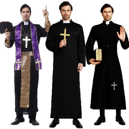 Easter Purim Halloween Costume for Men Father Priest Bishop Costumes Christian Pastor Clergyman Cosplay