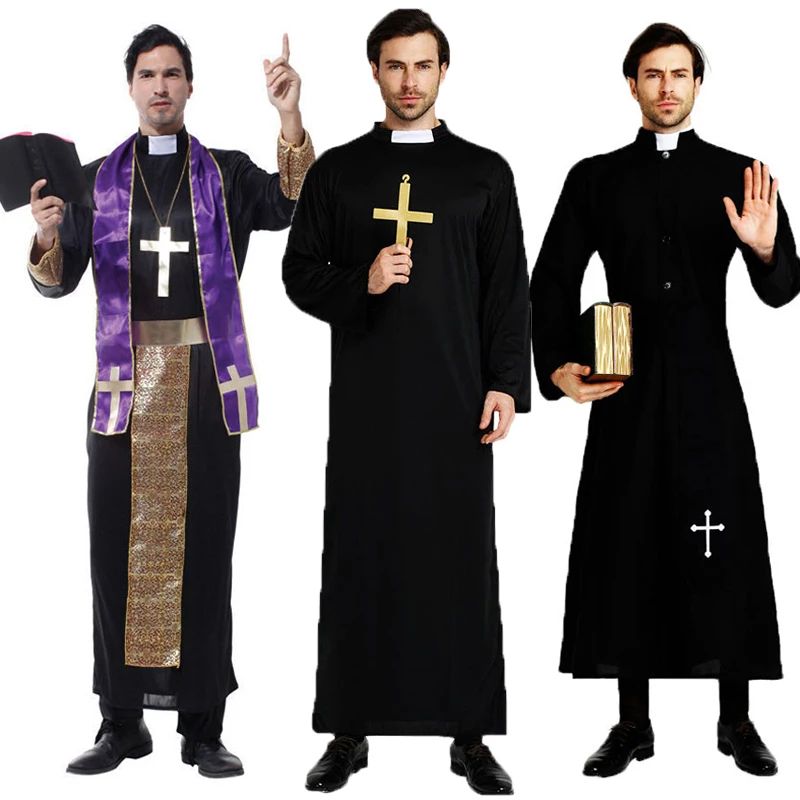 Easter Purim Halloween Costume for Men Father Priest Bishop Costumes Christian Pastor Clergyman Cosplay
