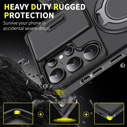 Capa Armor com Suporte Magnético para Samsung S25 S24 S22 S21 S23 S20 Ultra Plus FE com Proteção de Câmera Deslizante e Antichoque