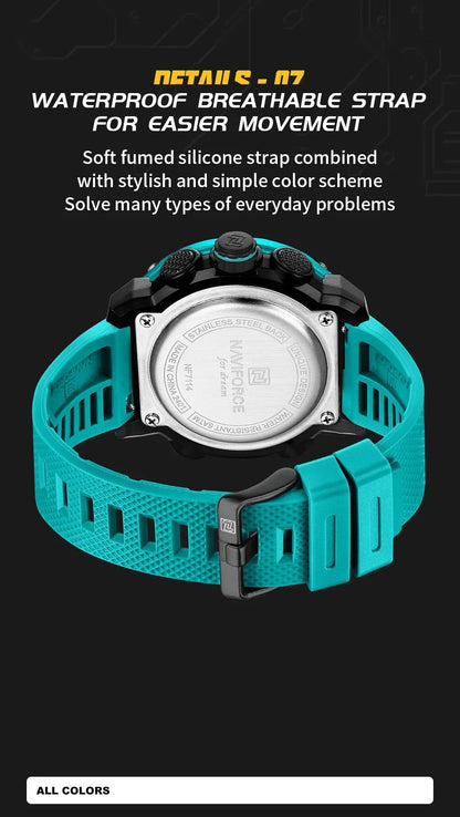 NAVIFORCE Sport Watch for Men Waterproof Dual Display Quartz Wristwatch Mens Digital Date Clock Military Stopwatch Reloj Hombre