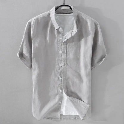 Short Sleeve Linen Shirt Men Simple Casual Retro Loose Style Youth Thin Basic Half Sleeve Cotton Linen Clothing