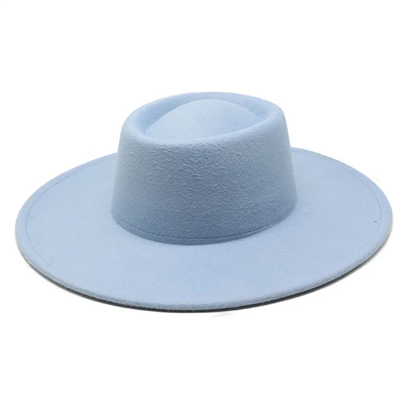 Classic British Style 9.5CM Big Wide Brim Fedora Hat For Women Fashion Autumn Winter Felt Church Hats Wedding Dress Jazz Cap
