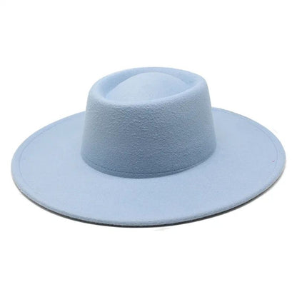 Classic British Style 9.5CM Big Wide Brim Fedora Hat For Women Fashion Autumn Winter Felt Church Hats Wedding Dress Jazz Cap