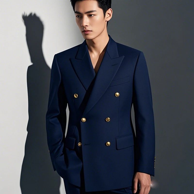 2025 Suit (Blazer+ Trousers) Men's Fashionable Gentleman Business Double-breasted British-style Banquet Host Casual Wedding Suit