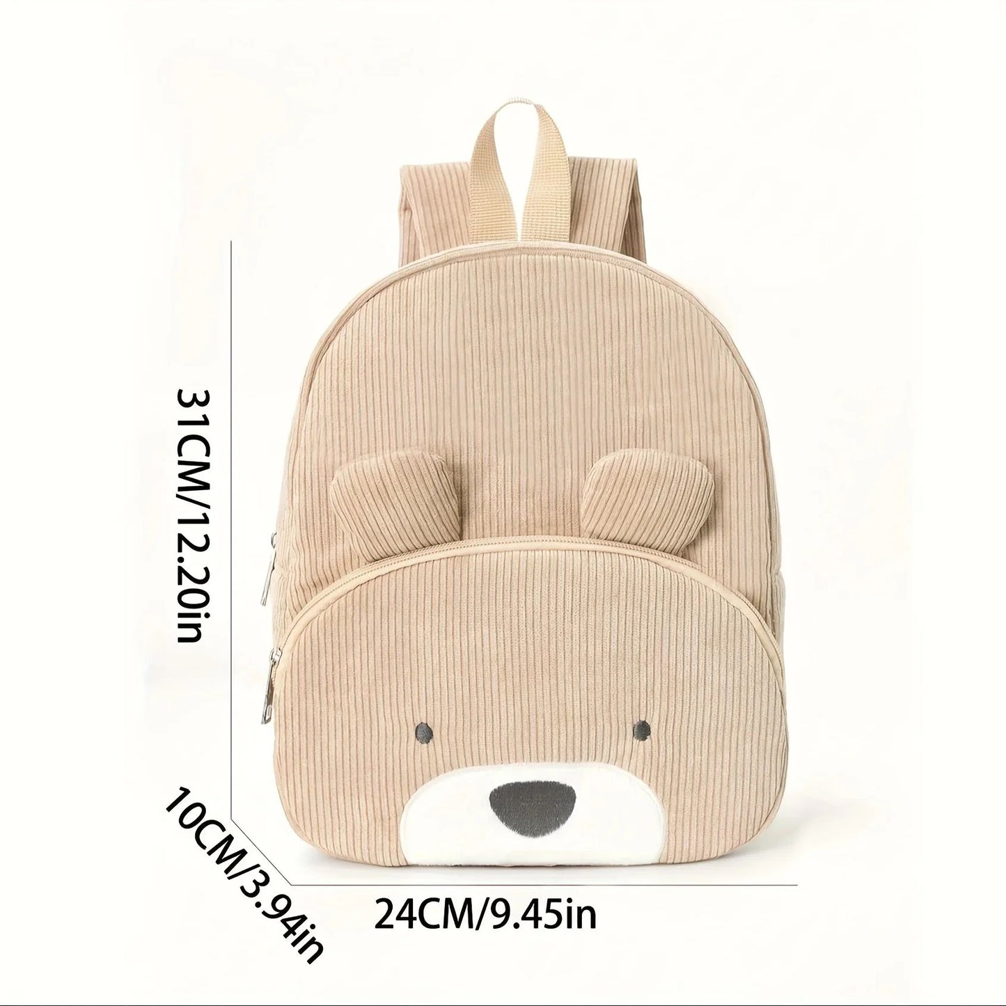 Cute Cartoon Bear Embroidered Corduroy Children's Backpack Suitable for Boys and Girls Kindergarten Elementary School Gifts