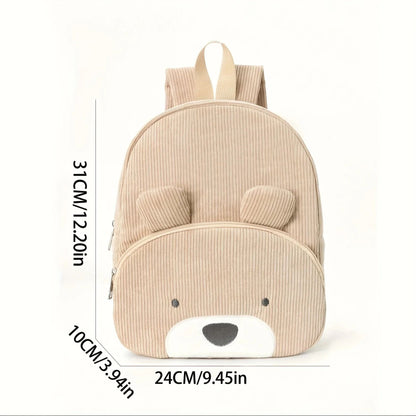 Cute Cartoon Bear Embroidered Corduroy Children's Backpack Suitable for Boys and Girls Kindergarten Elementary School Gifts