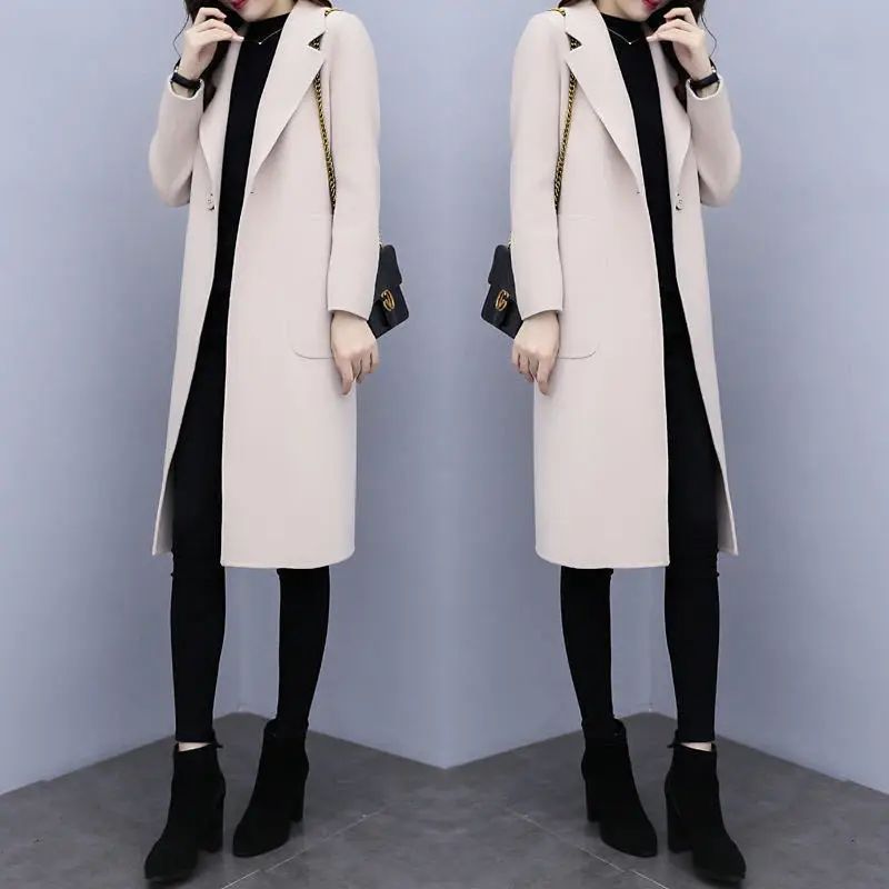 Plus Size Ladies Thickened Winter Coat Long Open-Front Woolen Jacket Loose Fit plus Size Fashionable Autumn Winter Korean Sty...