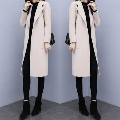 Plus Size Ladies Thickened Winter Coat Long Open-Front Woolen Jacket Loose Fit plus Size Fashionable Autumn Winter Korean Sty...