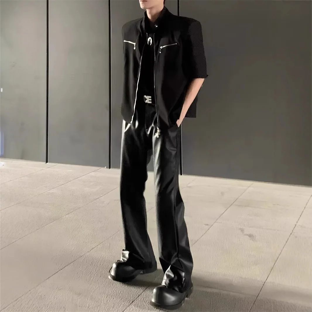 American Retro High-End PU Leather Casual Pants Men's Niche Design Loose Wide Leg Versatile Long Trousers