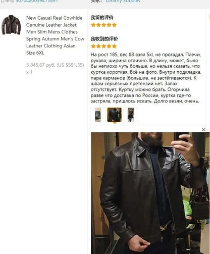 New Casual Real Cowhide Genuine Leather Jacket Men Slim Mens Clothes Spring Autumn Men's Cow Clothing Asian Size 6XL