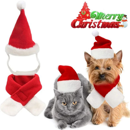 Conjunto de Fantasia de Natal para Pets, Gorro e Cachecol Ajustáveis de Papai Noel para Cães Pequenos, Gatos e Filhotes, Acessórios para Fotos de Festas