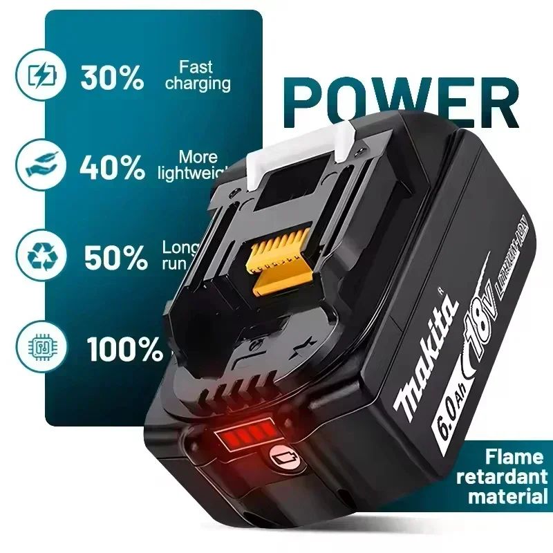 Bateria 100% Original para Makita 18V 6.0Ah Recarregável para Ferramentas Elétricas Makita 18V BL1830 BL1830B BL1840 BL1840B BL1850 BL1850B