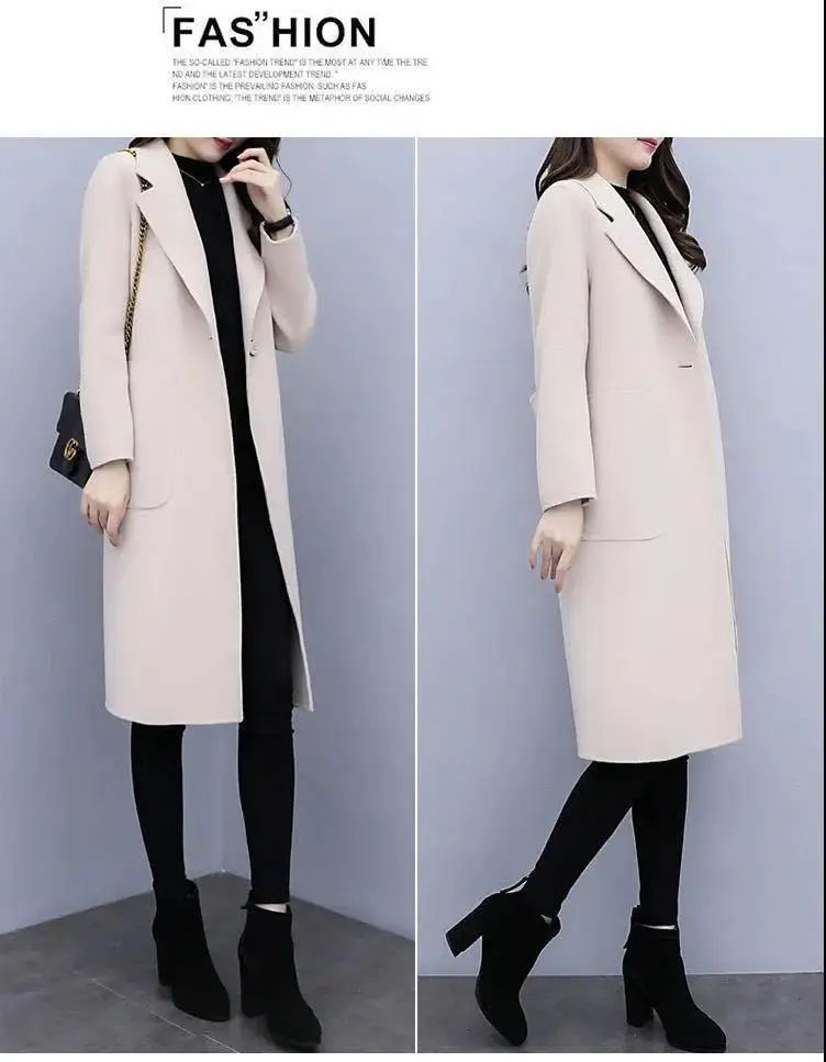 Plus Size Ladies Thickened Winter Coat Long Open-Front Woolen Jacket Loose Fit plus Size Fashionable Autumn Winter Korean Sty...