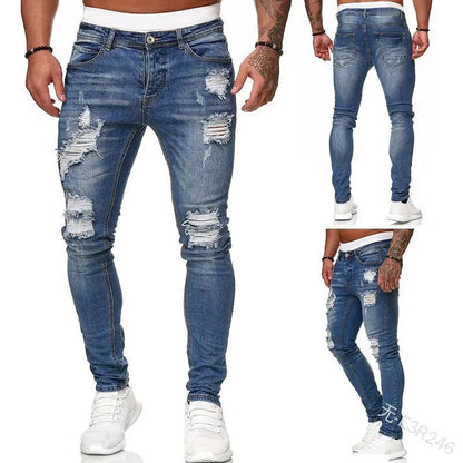 New Style Men's Hip Hop Slim Fit Jeans You And Smooths Your Silhouette Ripped Small Footwear Amazon WISH Badge Plus Size Jeans N