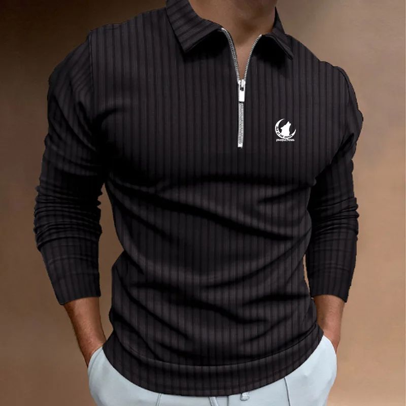 Men Clothes New Long Sleeve Zipper Stripe Polo Shirt Casual Men Polo Shirt Tops Polo Shirt Fashion Men Slim Sport Polo Shirt