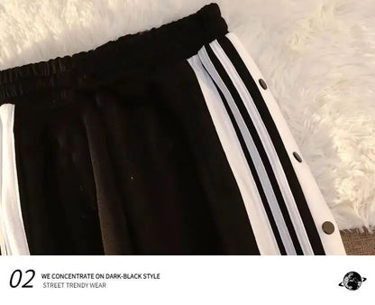 Women's Casual Side Stripe Split Pants Loose Wide Leg Comfortable Slimming Sports Trousers Trendy Ins Style Elastic Waist