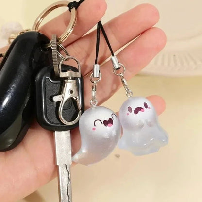 Creative Halloween Luminous Mini Cute Ghost Pendant Keychains Resin Keyring Key Holder for Kid Adult Festival Gifts Bag Charms