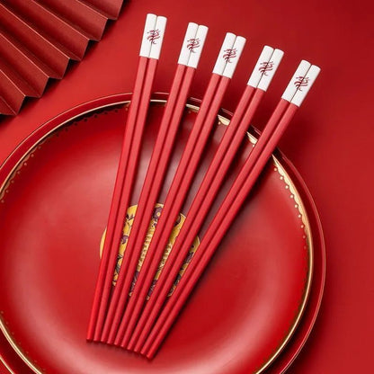 Conjunto de Hashis de Liga Vermelha Luxo Simples Hashis Chineses Acessórios de Louça de Cozinha Antiescaldante Antibacteriano e Antifungo