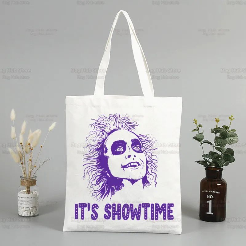 Beetlejuice Horror Gift Shopping Bag Print Original Design White Unisex Fashion Travel Canvas Bags
