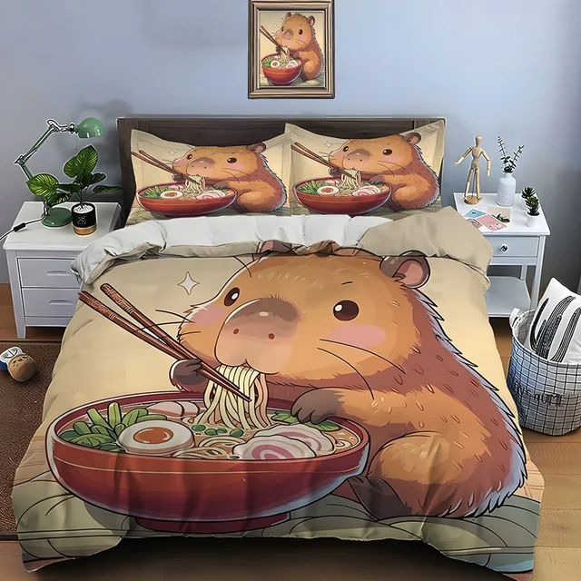 Cute Cartoon Capybara Print Bedding Set Duvet Cover 1 Duvet Cover 2 Pillowcases Adult and Children Bedding Set Christmas Gifts