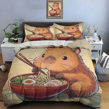 Cute Cartoon Capybara Print Bedding Set Duvet Cover 1 Duvet Cover 2 Pillowcases Adult and Children Bedding Set Christmas Gifts
