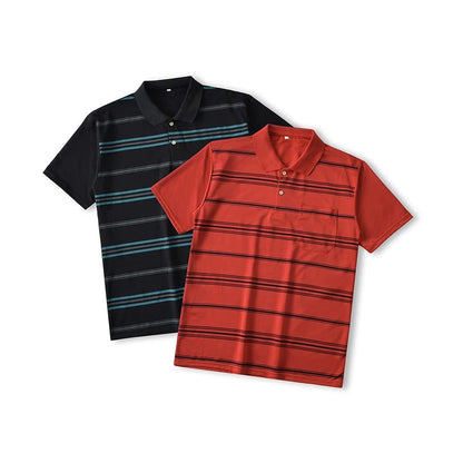 Men's Polo Shirt Button Up Polos Business Casual Lapel Short Sleeve T Shirt Summer Regular Fit Red Black Polo Stripe Shirts