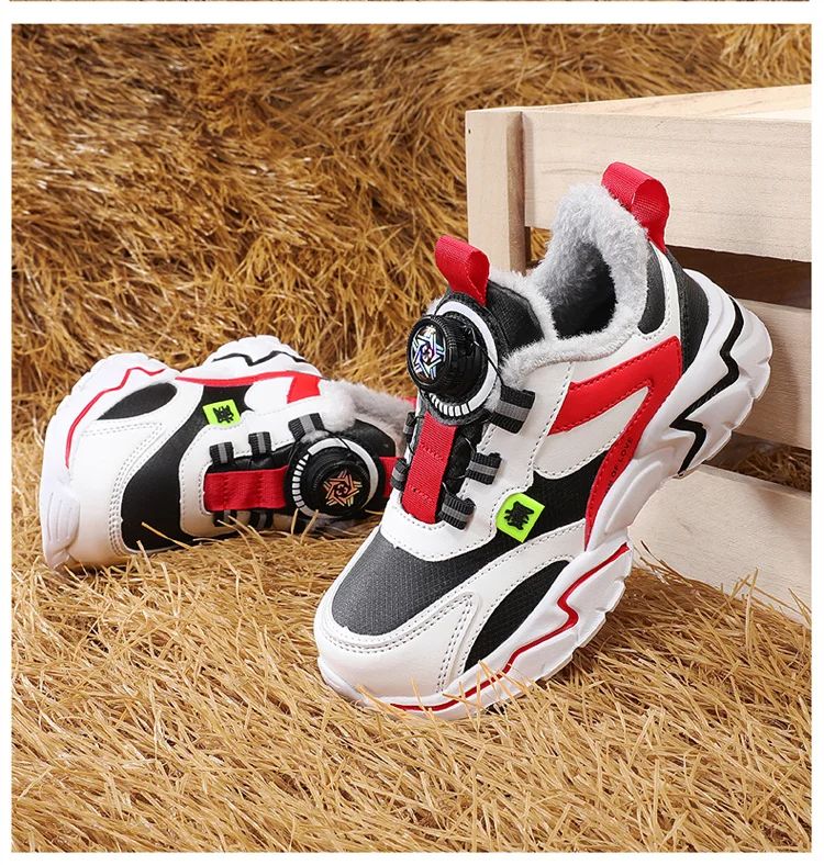 Winter Kids' Cotton Shoes For Boys Warm Plush Anti-slip Children Running Sneakers Outdoor Comfortable Casual Walking Shoes