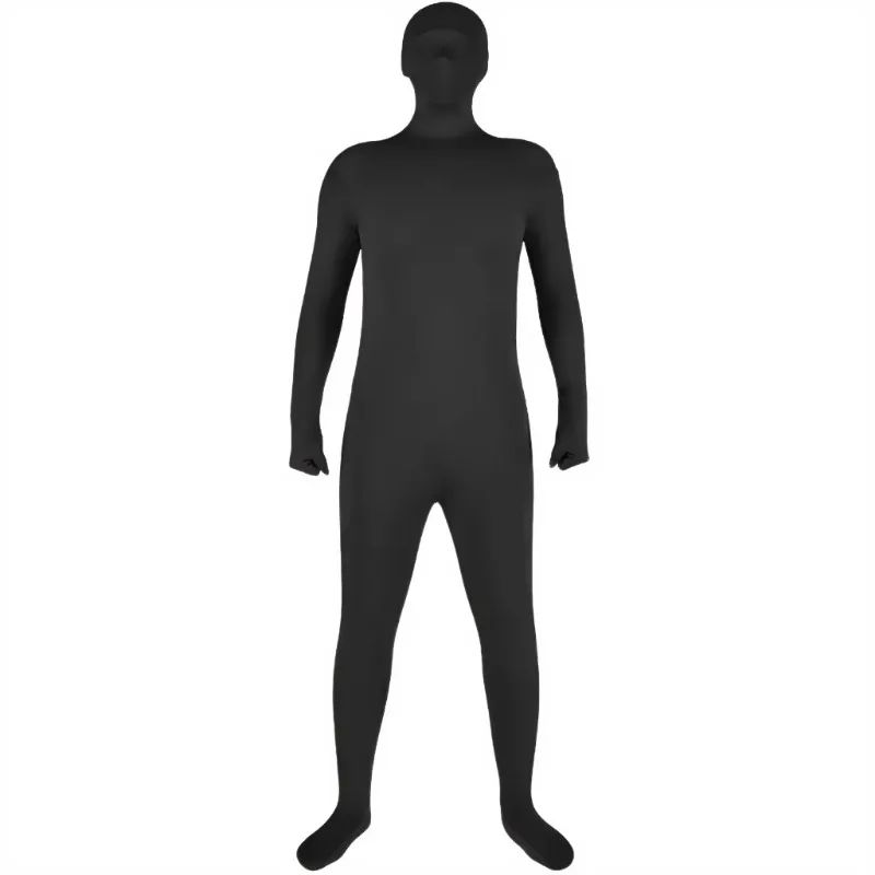 Adult Full Face Hooded Leotard Child High Stretch Green Stage Performance Zipper Costume Halloween Invisible Man Dress Up Costum