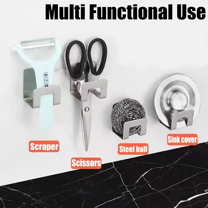 Kitchen Sponges Holder Stainless Steel Sink Sponges Drain Drying Rack Self Adhesive Storage Holder Wall Hooks Kitchen Organizers