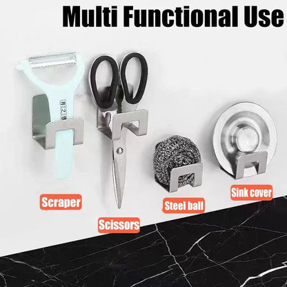 Kitchen Sponges Holder Stainless Steel Sink Sponges Drain Drying Rack Self Adhesive Storage Holder Wall Hooks Kitchen Organizers