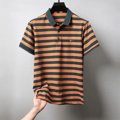 Personalized Striped Color Blocked Men's Short Sleeved Polo Shirt Fashion Brand Exquisite Embossed Summer Casual Collar T-shirt