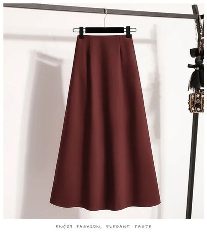 A-Line Mini Skirt High Waist Mid Length Skirts Women's Slimming Black Autumn Elastic Waist Design Solid Color Versatile Skirt