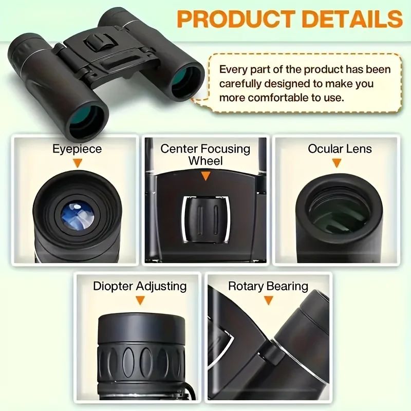 1 unidade Binóculos HD Zoom, Telescópio de Longo Alcance 8X21 com Design Dobrável Compacto para Turismo e Acampamento ao Ar Livre
