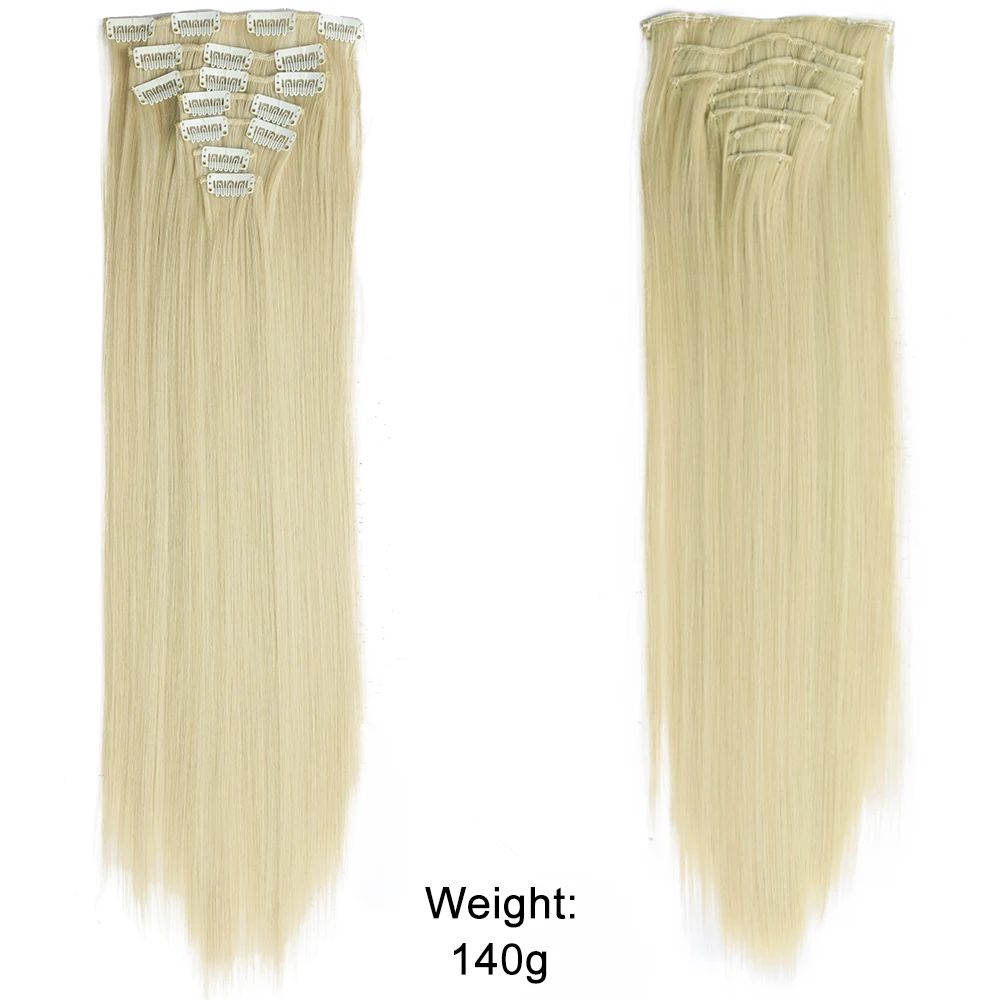 Cabelo Liso Comprido 16 Clipes 7 Pçs/Conjunto de Apliques de Cabelo Sintético Natural Loiro Preto Resistente ao Calor 2026