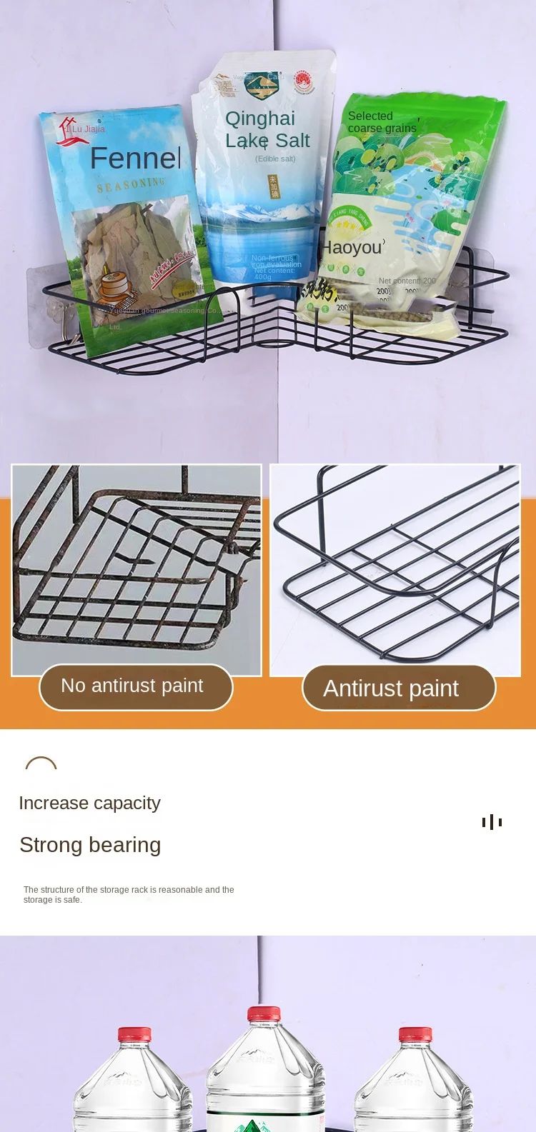 No Drill Bathroom Triangle Corner Shelf Wall Mounted Storage Rack for Kitchen Bathroom Organizer Space Saver