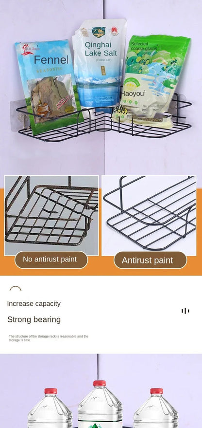 No Drill Bathroom Triangle Corner Shelf Wall Mounted Storage Rack for Kitchen Bathroom Organizer Space Saver