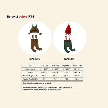 2025 Christmas Baby Suspender Pants with Hat Infant Knit Trousers Outfits Cute Toddler Newborn Casual Leggings Costumes