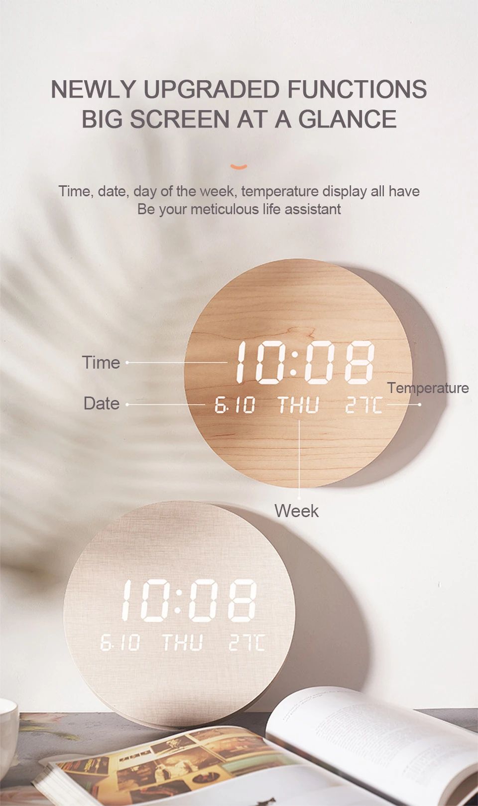 LED Digital Wall Clock Temperature Date Time Multi-function Display Living Room Home Bedroom Silent Clock Fashion Wall Clock