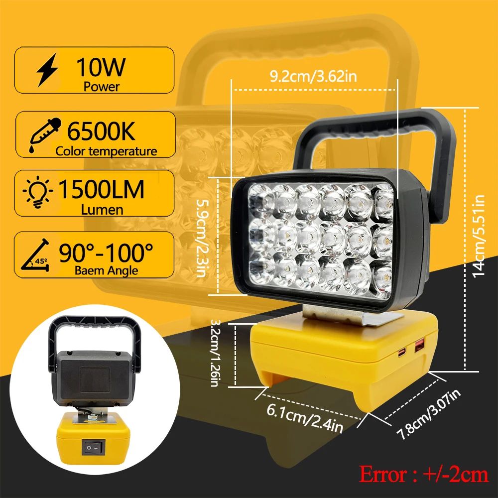 Para Makita Para Milwaukee Para Dewalt Para M18 Para Bosch Bateria de Lítio Estojo Banco de Potência USB Lanternas Holofote Luzes de Trabalho Lâmpada