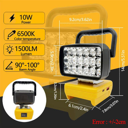 Para Makita Para Milwaukee Para Dewalt Para M18 Para Bosch Bateria de Lítio Estojo Banco de Potência USB Lanternas Holofote Luzes de Trabalho Lâmpada